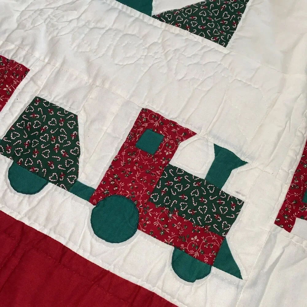 Vintage-Style Christmas Train Quilt - Extra Long Bed/Table Runner (46